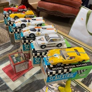 Vintage Collection of 1/32 Scale Scalextric plastic slot cars.